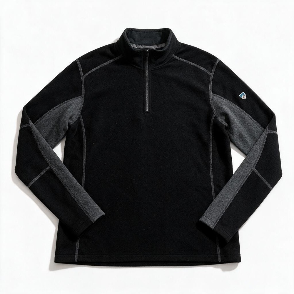 KUHL Quarter Zip Fleece Pullover Mens Large Black Gray Contrast Stitching